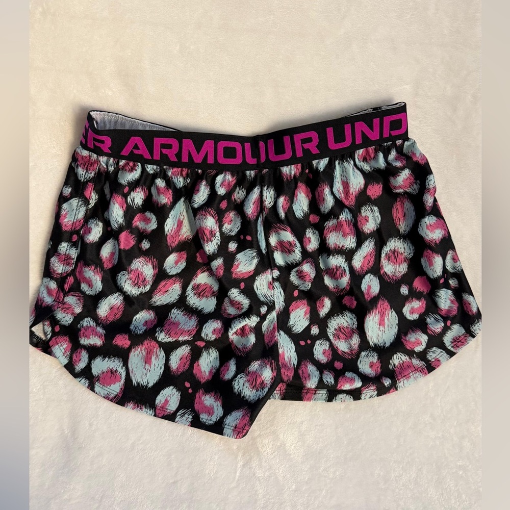 Under Armour Black Shorts with Pink and Blue Leopard Print